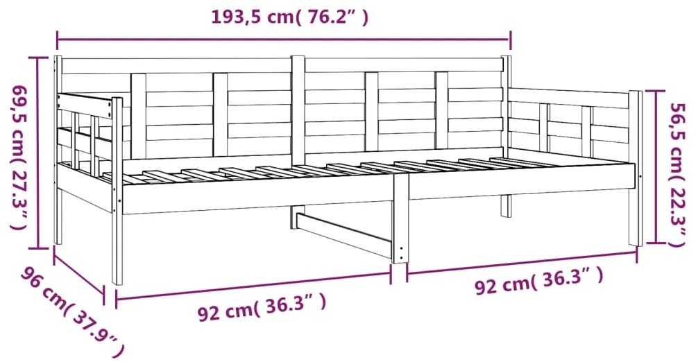 Pat de zi, negru, 90x190 cm, lemn masiv de pin Negru, 90 x 190 cm