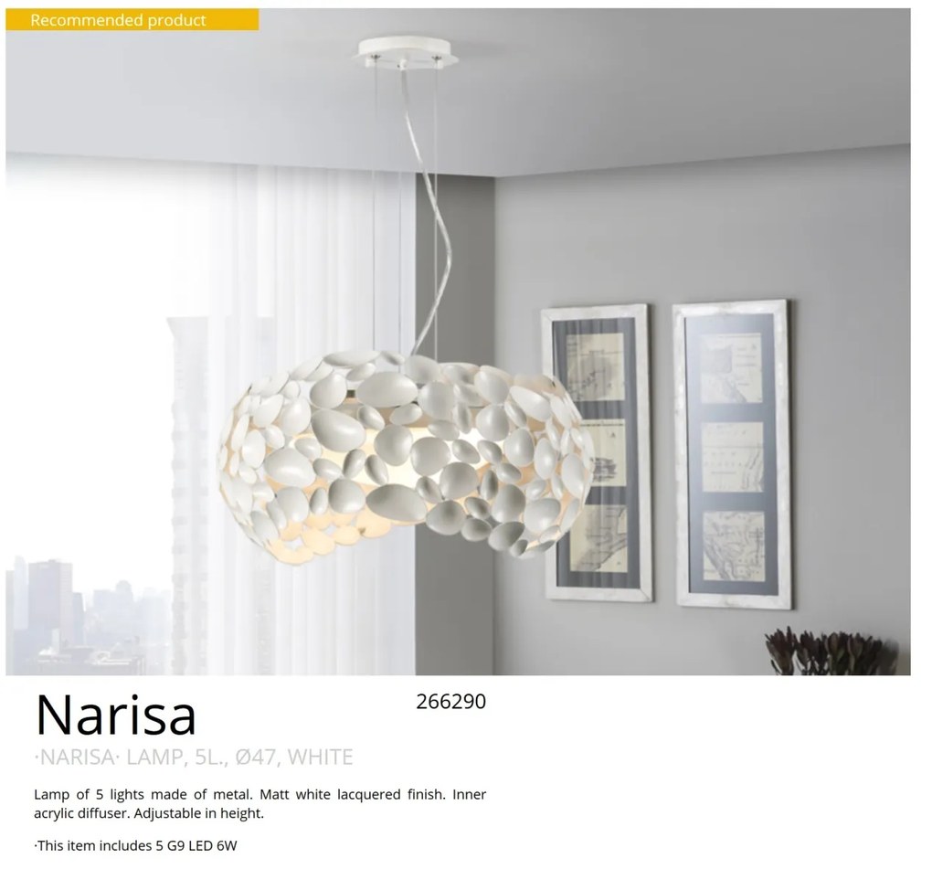 Lustra moderna design elegant 47cm Narisa alba SV-266290