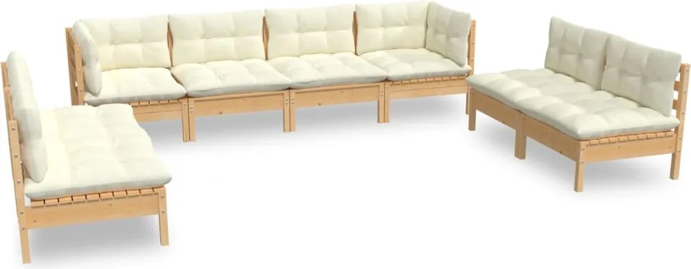 vidaXL Set mobilier de grădină cu perne, 8 piese, crem, lemn masiv pin