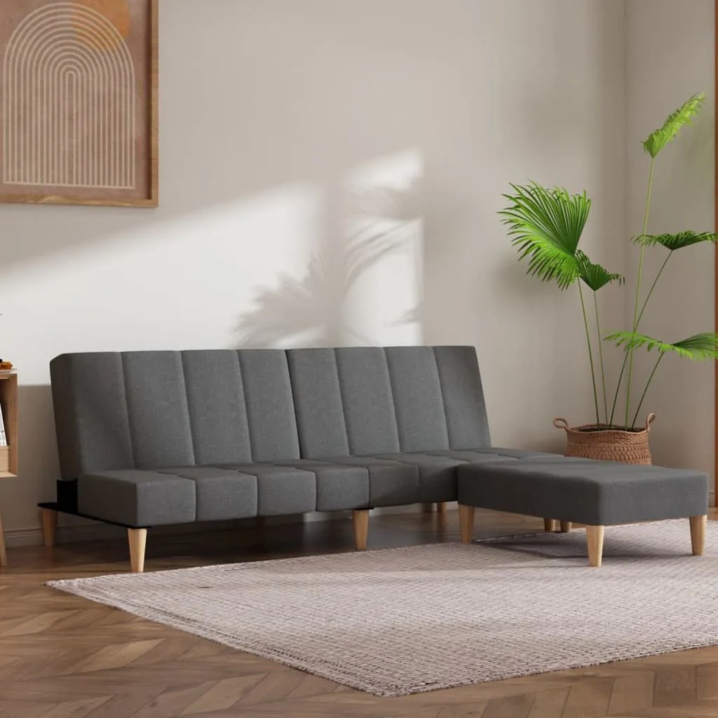 3080730 vidaXL Canapea extensibilă 2 locuri, cu taburet, gri deschis, textil