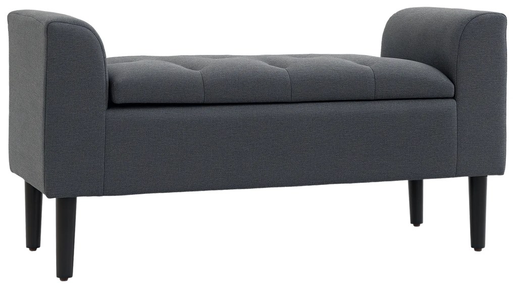 HOMCOM Bancă de Scaun cu Depozitare, Bancă Tapitată cu Aspect de In, Picioare de Lemn, Bancă de Pat cu Capacitate de încărcare de până la 130 kg, pentru Sufragerie Dormitor Hol, 116 x 44 x 58 cm Gri Închis | Aosom Romania