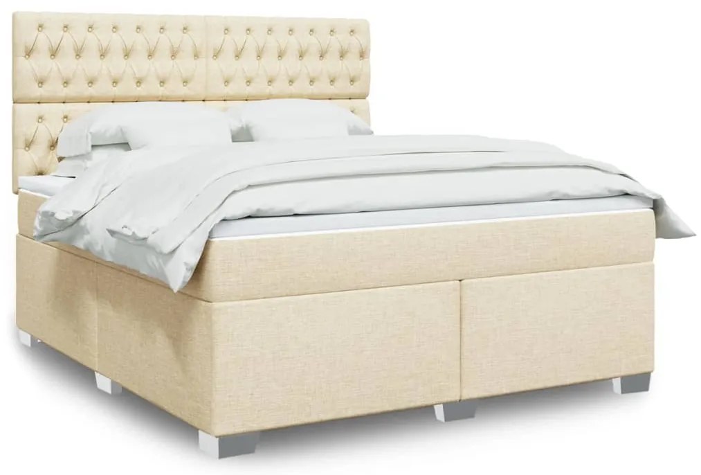 vidaXL Pat continental cu saltea, crem, 180x200 cm, textil