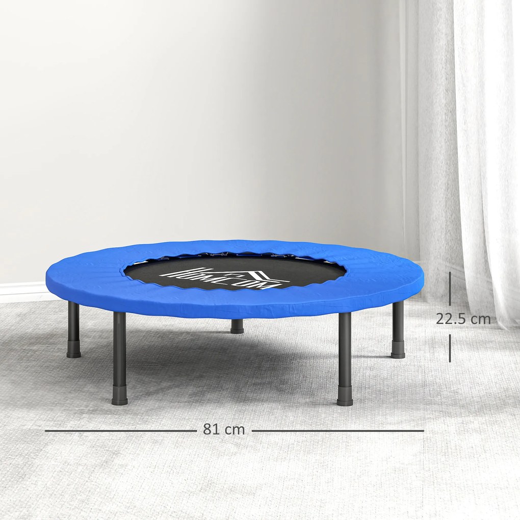 HOMCOM Trambulină Fitness Ø81 cm, Trambulină din Oțel cu Protecție de Margine și 28 de Arcuri pentru Exerciții în Interior și Exterior, Suportă 100 kg, 81x81x22,5 cm, Negru și Albastru | Aosom Romania