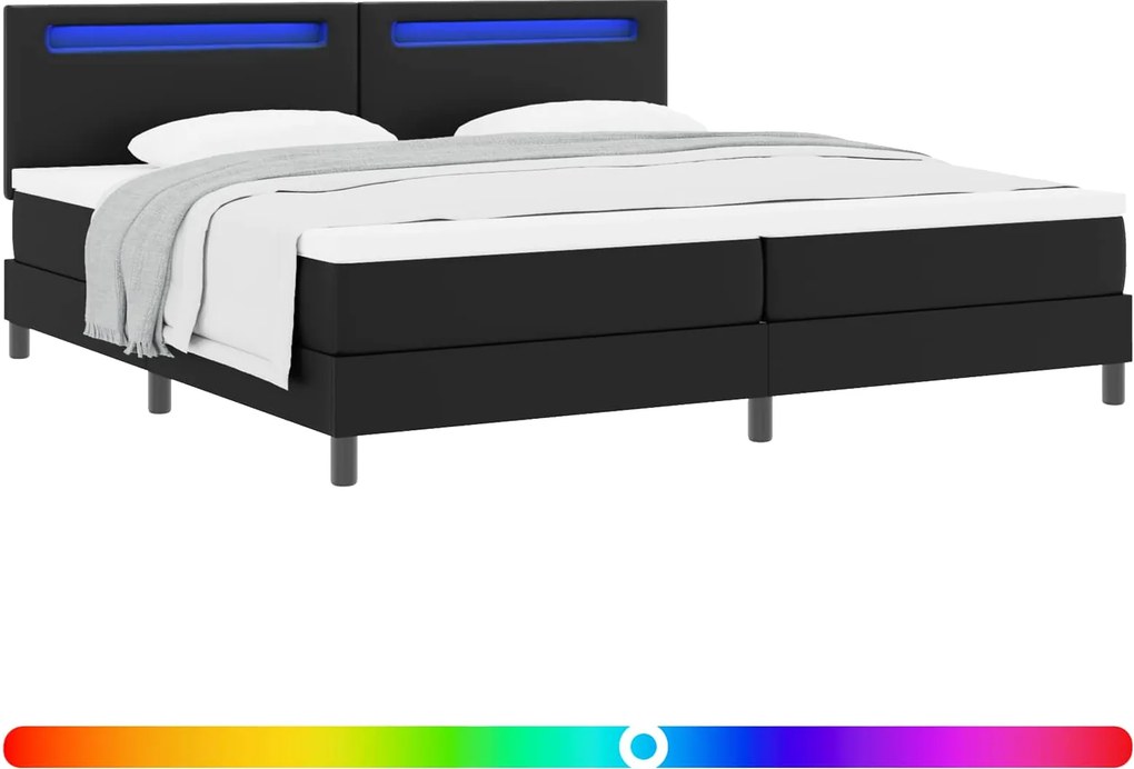 vidaXL Pat cu arcuri cu saltea Negru 200 x 200 cm Piele artificială