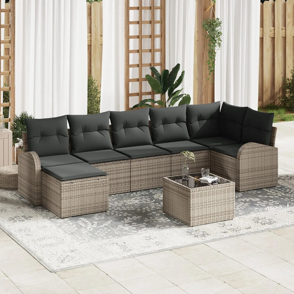 vidaXL Set de Canapea 7 Piese cu Perne Maro Ratan Polimeric