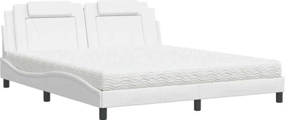 vidaXL Pat, Viana, cu saltea, alb, 180x200 cm, piele ecologică