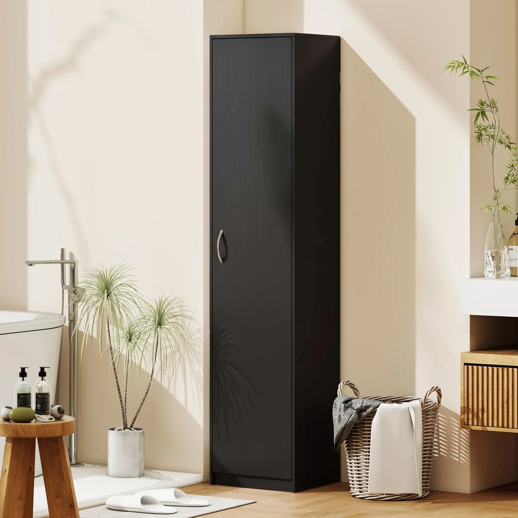 HOMCOM Dulap de bucătărie Slim cu 5 rafturi și spațiu interior reglabil, din lemn, 40x35x180 cm, negru | Aosom Romania