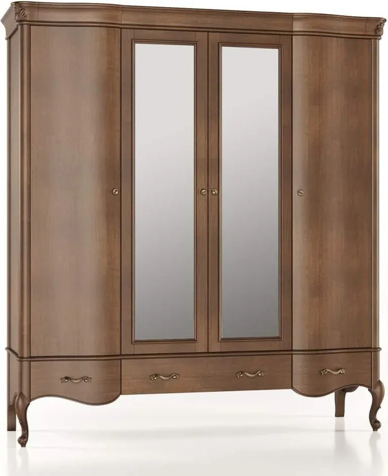 Dulap lemn masiv Celisea 4 Uși 4 Sertare cu Oglindă, 200 × 63 × 220 cm