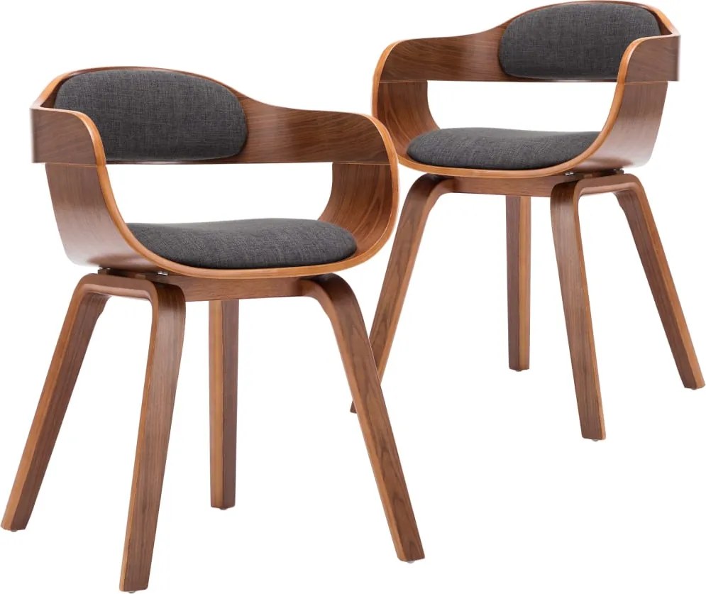 vidaXL Scaun de bucătărie, 2 buc., gri închis, textil și lemn curbat