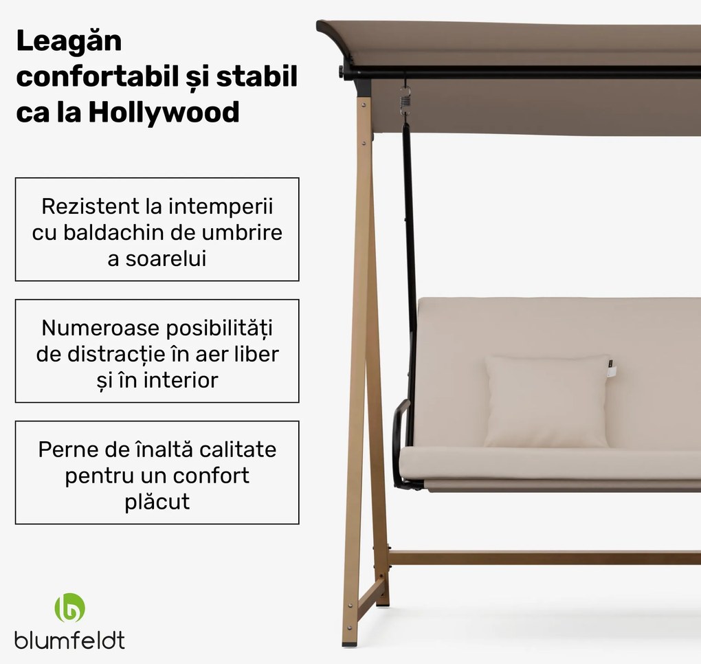 ZenGrove, leagăn în stil Hollywood, cu 3 locuri, reglabil individual, oțel acoperit cu pulbere, rezistent la intemperii