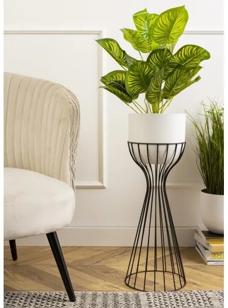 Ghiveci metalic de flori LOFT 68x20 cm negru/alb