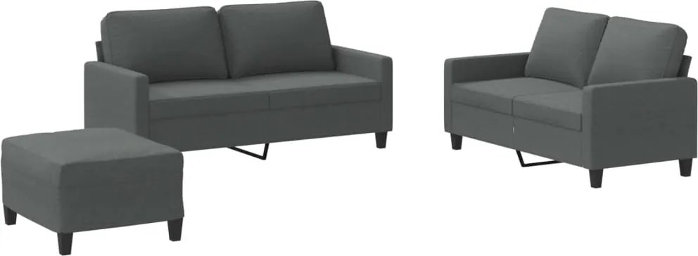vidaXL Set de canapele cu perne, 3 piese, gri închis, textil