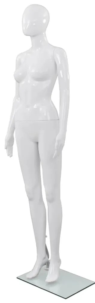 vidaXL Corp manechin feminin, cu suport din sticlă, alb lucios, 175 cm