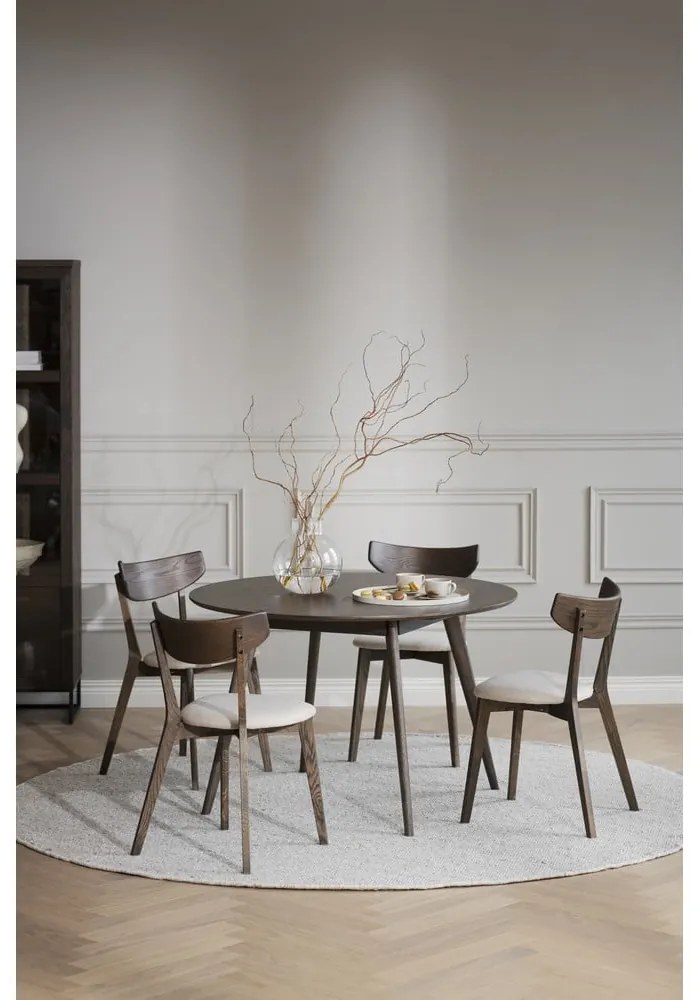 Masă de dining maro închis rotundă cu aspect de lemn de stejar ø 115 cm Yumi – Rowico