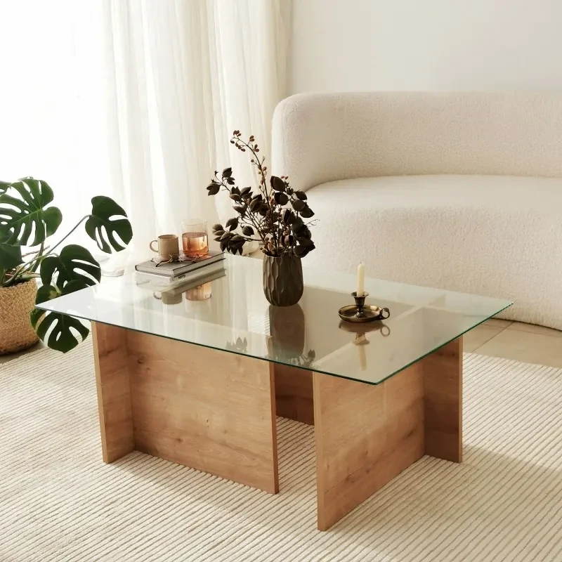 Masa de cafea cu sticla si raft 105 X 40 X 65 Escape - Sapphire Oak