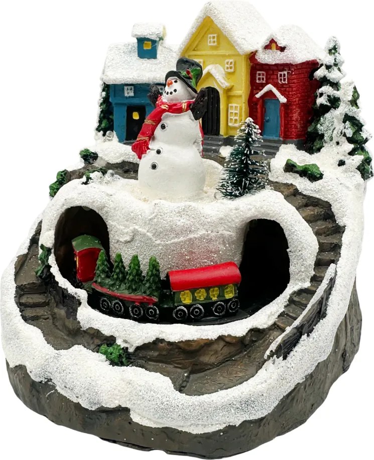 Scena de Craciun cu Trenulet Animat si Om de Zapada JOY, Cu muzica si lumini