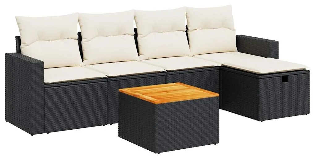 3325780 vidaXL Set mobilier de grădină cu perne, 6 piese, negru, poliratan