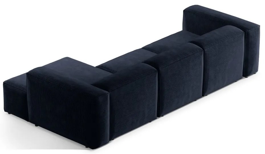 Colțar albastru închis cu tapițerie din catifea reiată (cu colț pe partea dreaptă/cu șezlong) Bergamo – Cosmopolitan Design