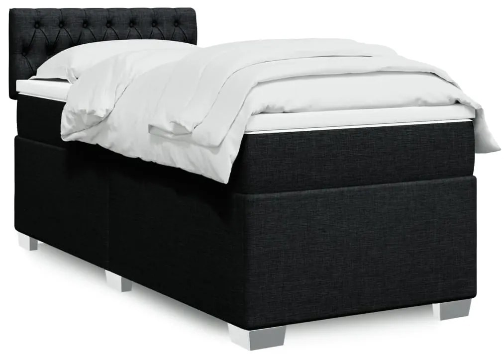 vidaXL Pat box spring cu saltea, negru, 90x200 cm, textil