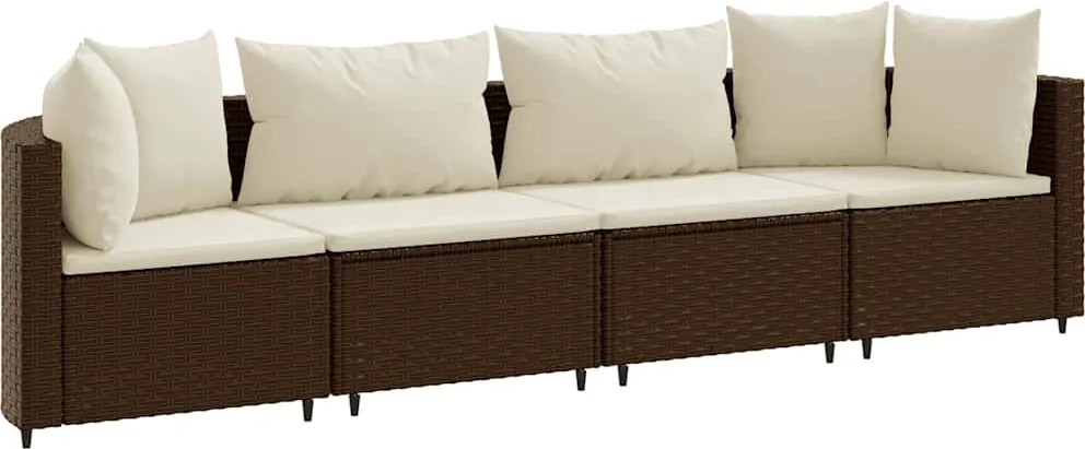 vidaXL Set canapele de grădină, 4 piese, cu perne, maro poliratan maro