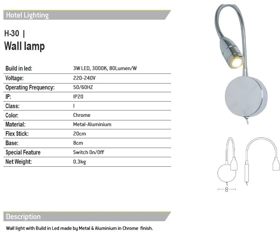 Aplica cu spot Reder LED stil minimalist Hotel crom
