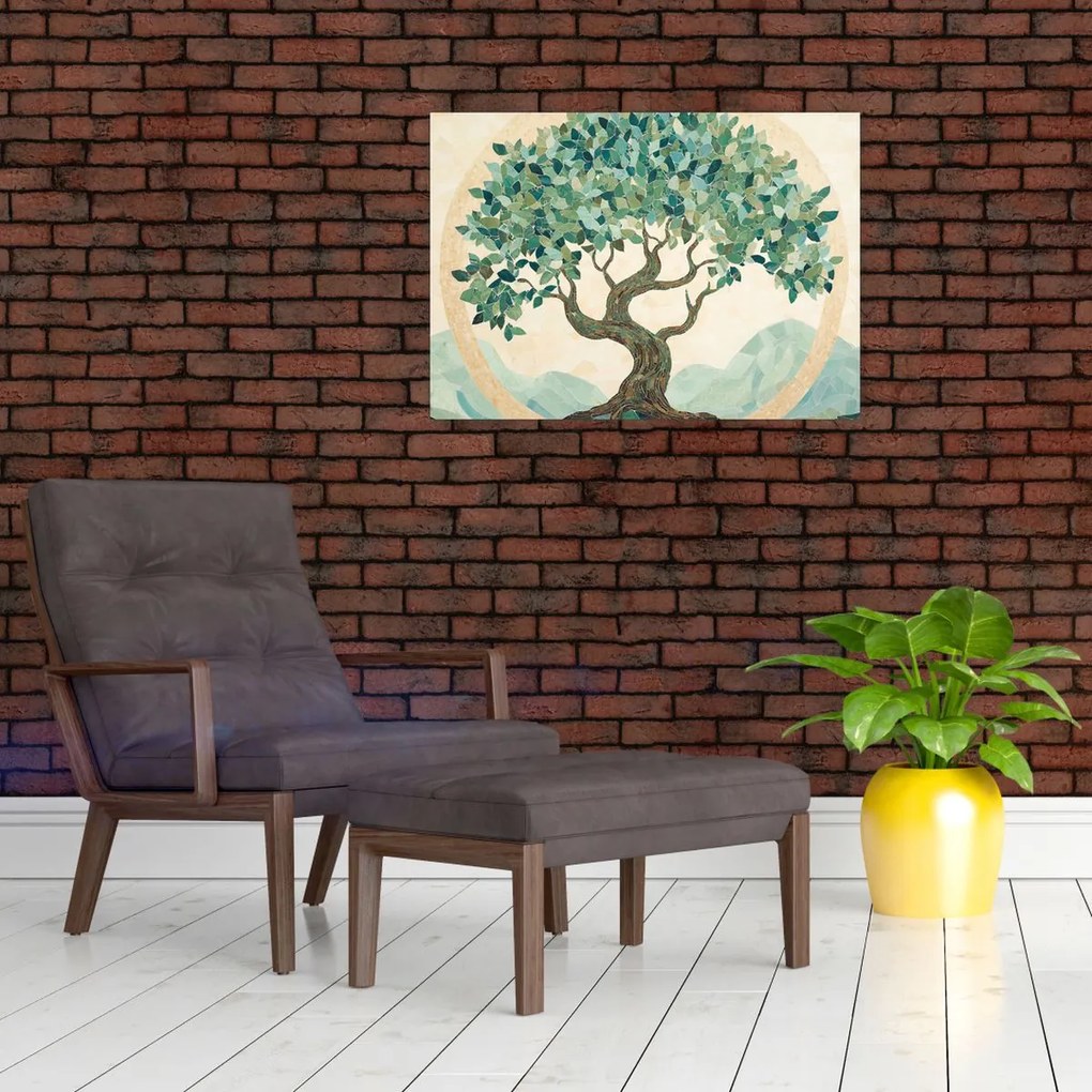 Tablou pe sticlă – Mozaic elegant cu arbore (70x50 cm)