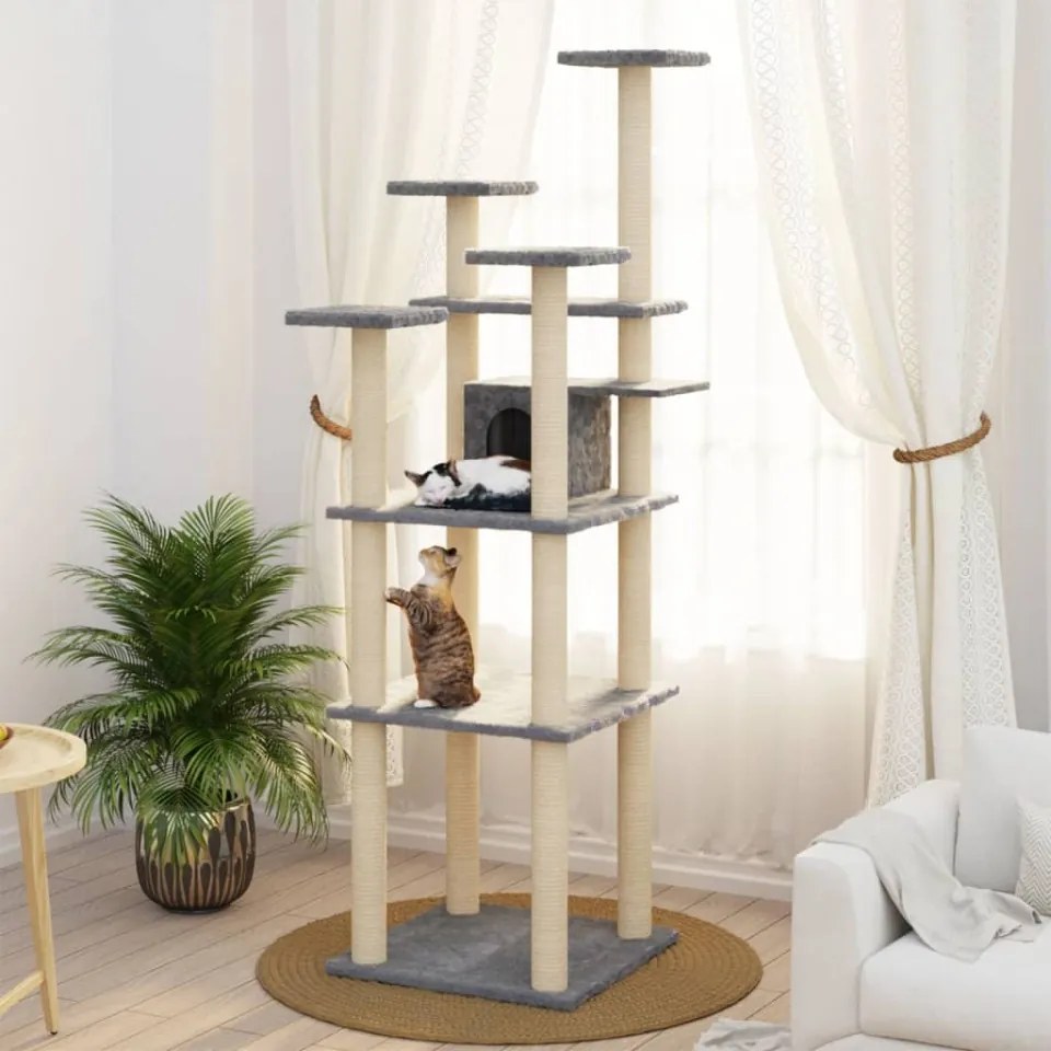 Ansamblu pisici, stâlpi din funie sisal, gri deschis, 171 cm