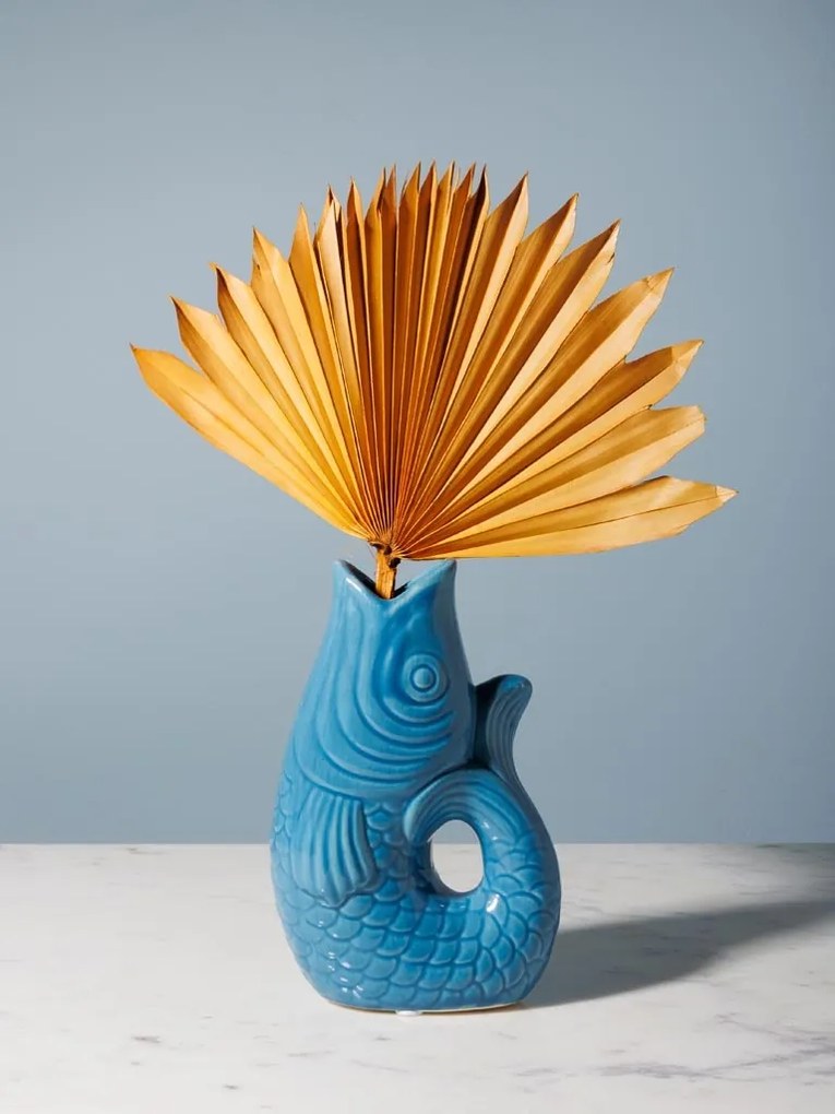 Vaza albastra, din ceramica, forma de peste, H20cm Stone