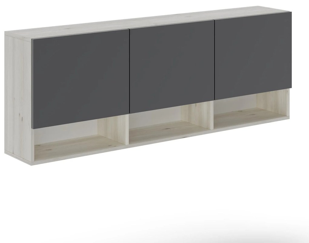 Dulap suspendat Malmo, 3 Usi, Stejar Alb/Antracit, 164 x 27 x 60 cm