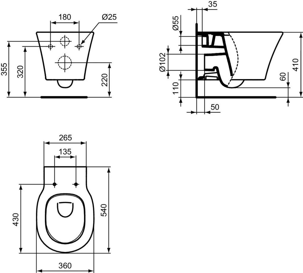 Set vas wc suspendat Ideal Standard Connect Air AquaBlade cu capac soft close, rezervor incastrat si clapeta crom