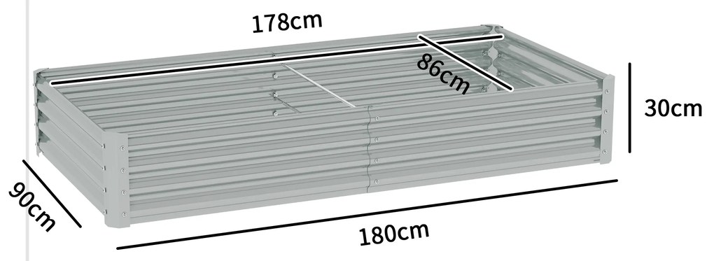 Outsunny Pat de grădină rectangular, pat de grădină ridicat din oțel galvanizat, fund deschis, 180 x 90 x 30 cm, argintiu | Aosom Romania