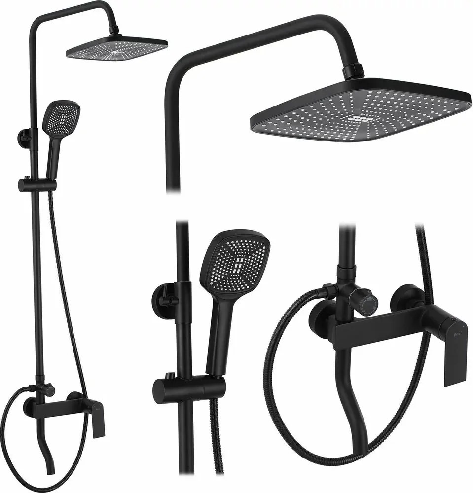 Coloana de dus cu baterie monocomanda negru mat Rea Storm cu pipa lunga