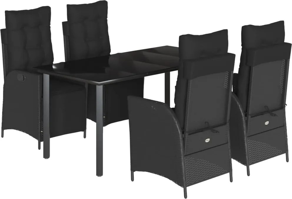 vidaXL Set mobilier de grădină cu perne, 5 piese, negru, poliratan