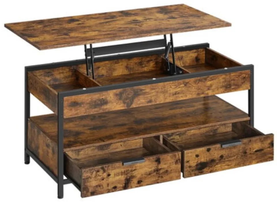 Masă de cafea reglabilă pe înălțime GASPAR, 50x100x(48-63)cm, maro/negru Vasagle