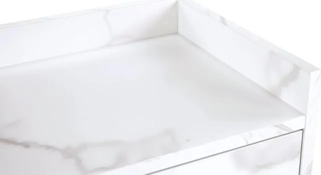 CMAU202 - Carucior 37 cm, cu Rafturi si Roti, masuta manichiura, ucenic cosmetica, masa coafor - Alb - Imitatie de marmura / Negru - Auriu