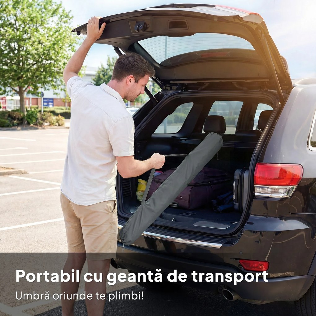 Outsunny Umbrelă de Plajă Inclinabilă cu Ancoră pentru Nisip și Geantă de Transport, Ø150x185 cm, Gri Închis | Aosom Romania