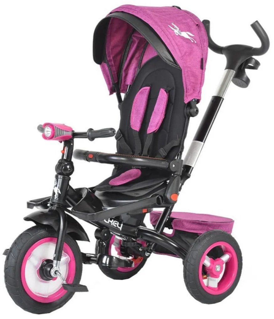 Tricicleta cu copertina detasabila NOVOKIDS™ Jockey Trike , Cu far luminos si melodii, Roti gonflabile din cauciuc, Rotire 360 grade , Cadru metalic,