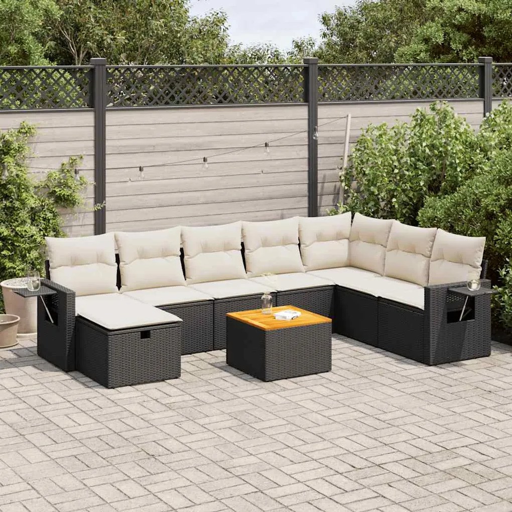 3325829 vidaXL Set mobilier de grădină cu perne, 9 piese, negru, poliratan