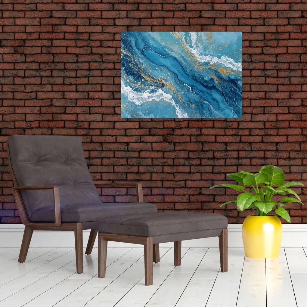 Tablou pe sticlă - Marmură bleu cu aur II. (70x50 cm)