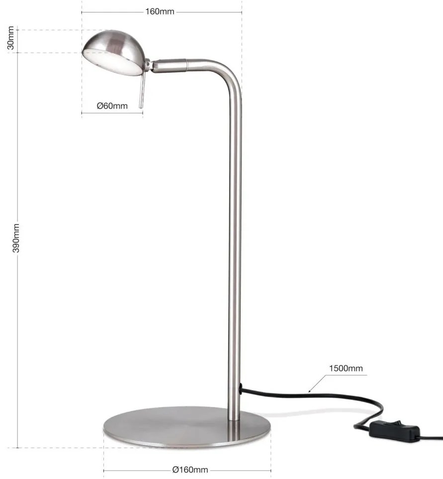 Lampa LED de birou cu spot ajustabil STUDENT crom satin