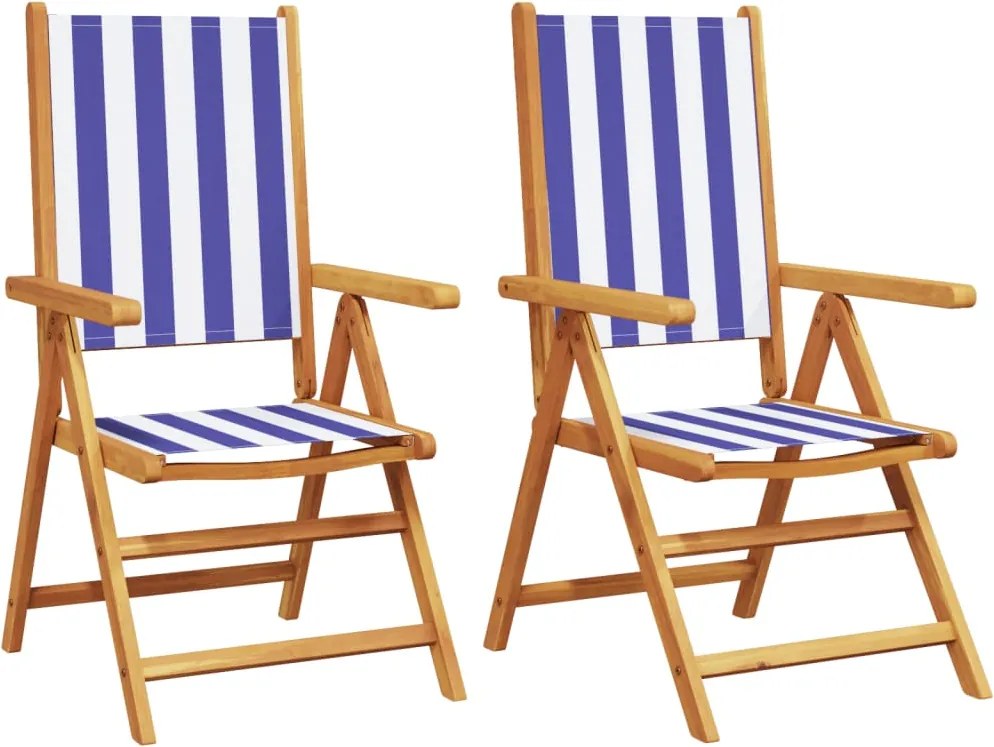 vidaXL Scaune grădină 2 buc., albastru/alb, lemn masiv acacia textil