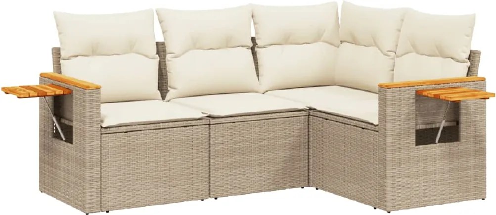 vidaXL Set canapele de grădină, 4 piese, cu perne, bej, poliratan