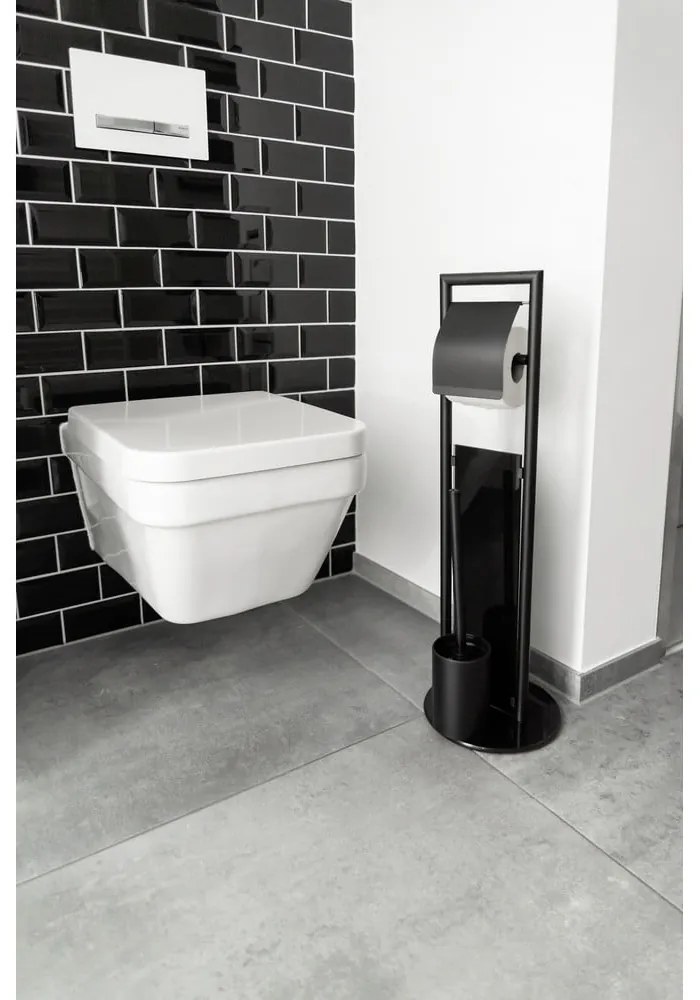 Suport pentru hârtie igienică negru din oțel inoxidabil Ravina – Wenko