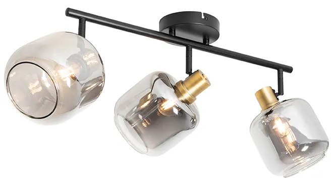 Spot de plafon negru cu sticlă fumuriu oval 3 lumini - Zuzanna