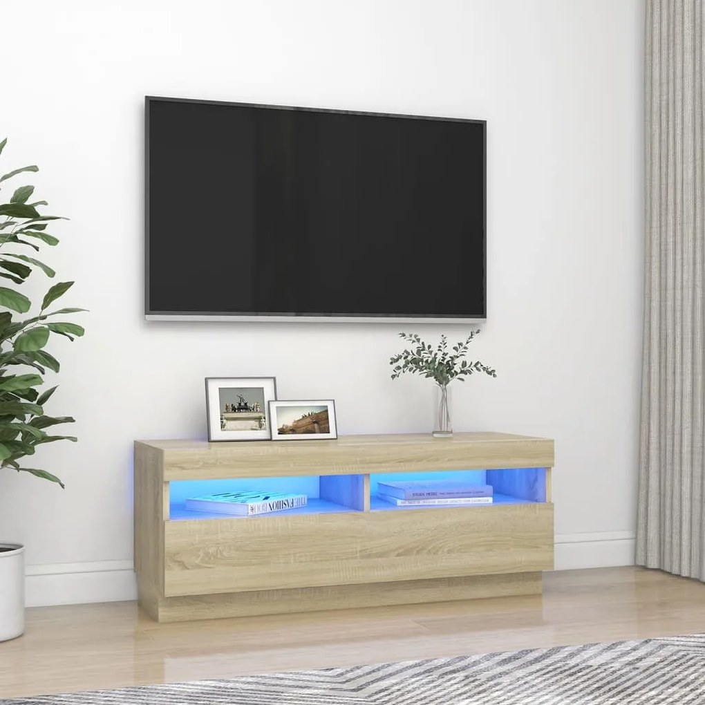 804457 vidaXL Comodă TV cu lumini LED, stejar sonoma, 100x35x40 cm