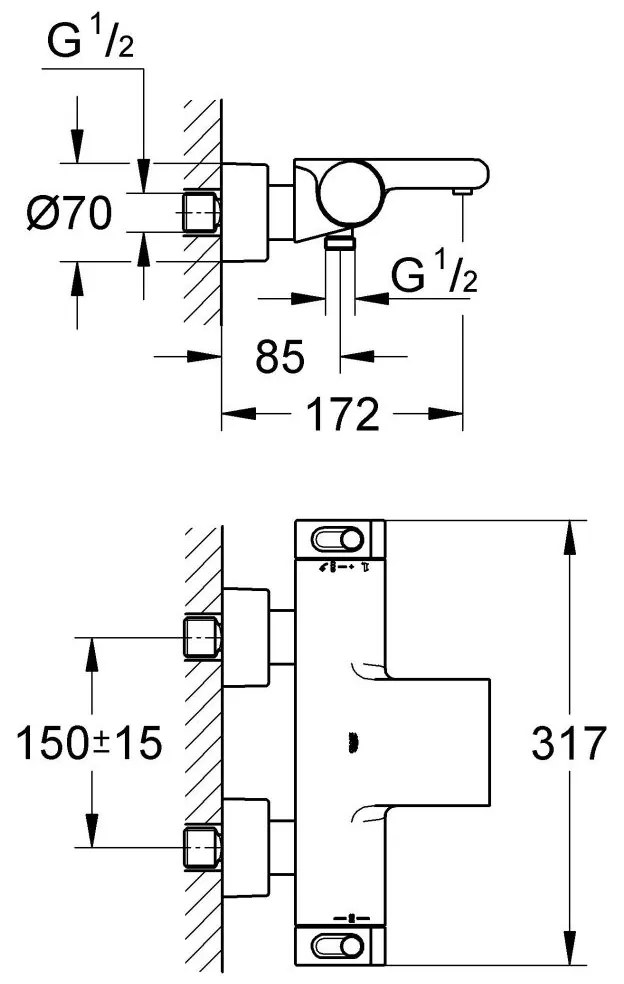 Grohe Grohtherm baterie cada-dus perete da crom 34174001