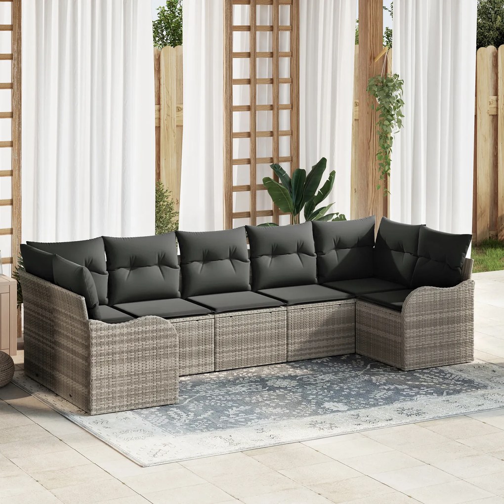 vidaXL Set de canapele pentru grădină 7 pcs Gri deschis Rattan poli
