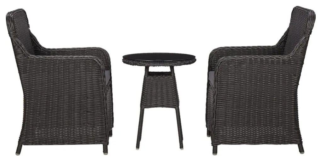 vidaXL Set mobilier bistro de grădină cu perne 3 piese negru poliratan