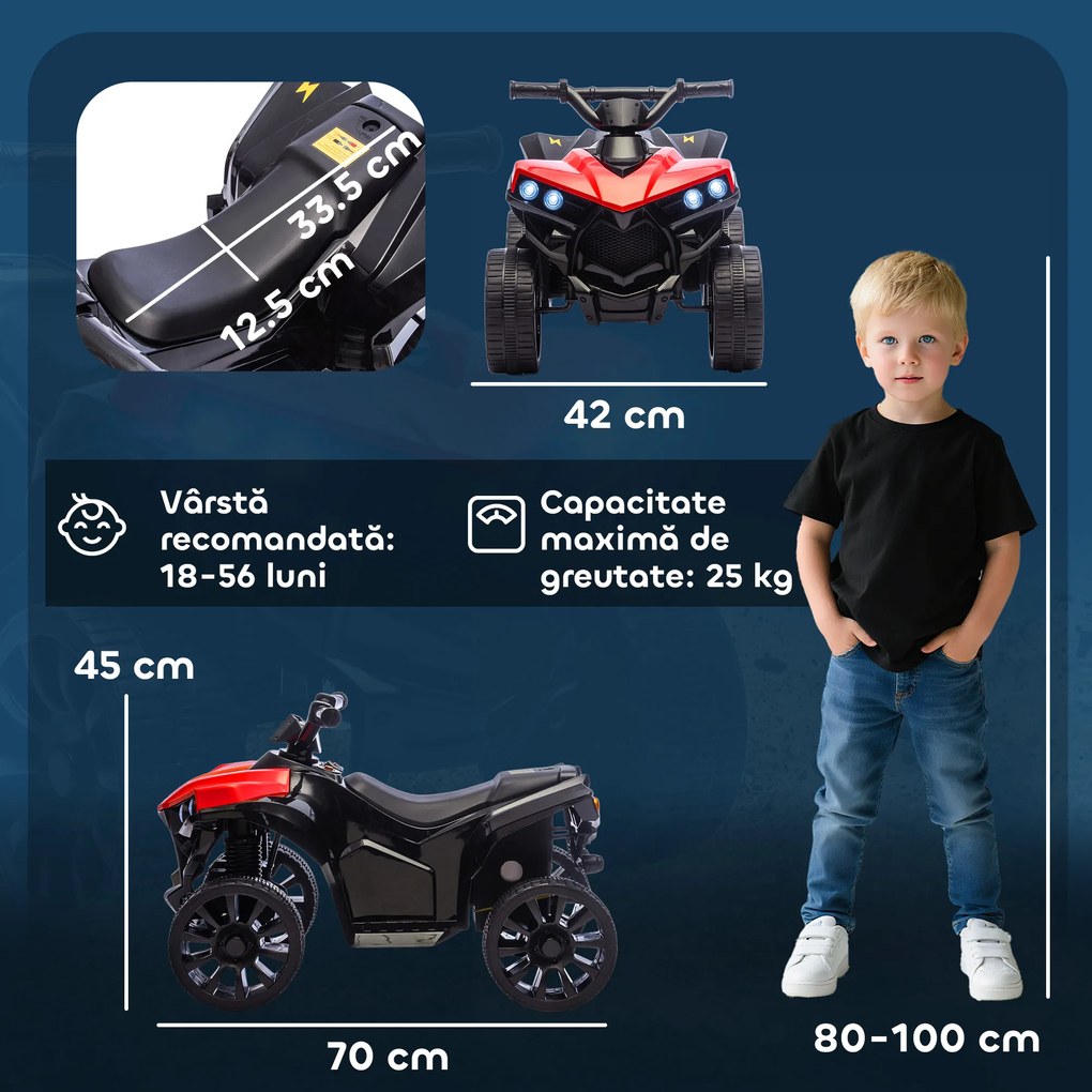 AIYAPLAY ATV 6V pentru Copii, Mașinuță Electrică cu 4 Roți cu Muzică și Faruri LED, pentru Vârstele 3-8 Ani, Băieți și Fete, Roșu | Aosom Romania
