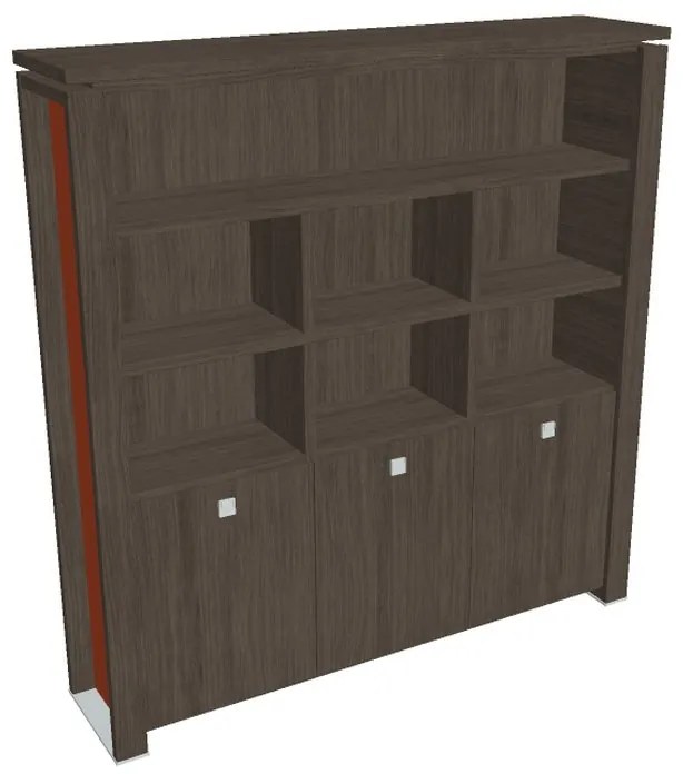 Dulap înalt Verno+ S 200 x 46 x 210 cm, cu rafturi, stejar antracit / portocaliu